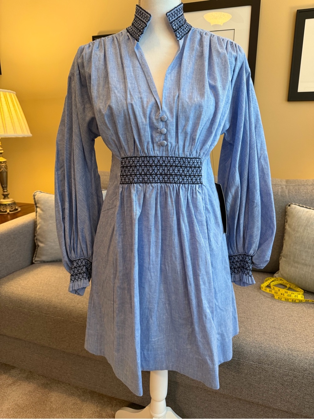 Tuckernuck NWT Chambray “Aubury” Smocked-Collar Long Sleeve Mini Dress